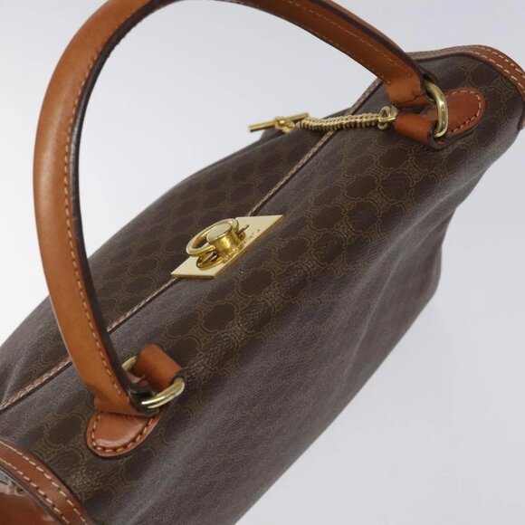 CELINE Macadam Canvas Hand Bag PVC Leather Brown Gold Auth - Picture 8 of 16